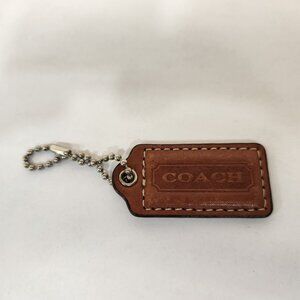 Coach Tan Brown Small Leather Hangtag Silver chain